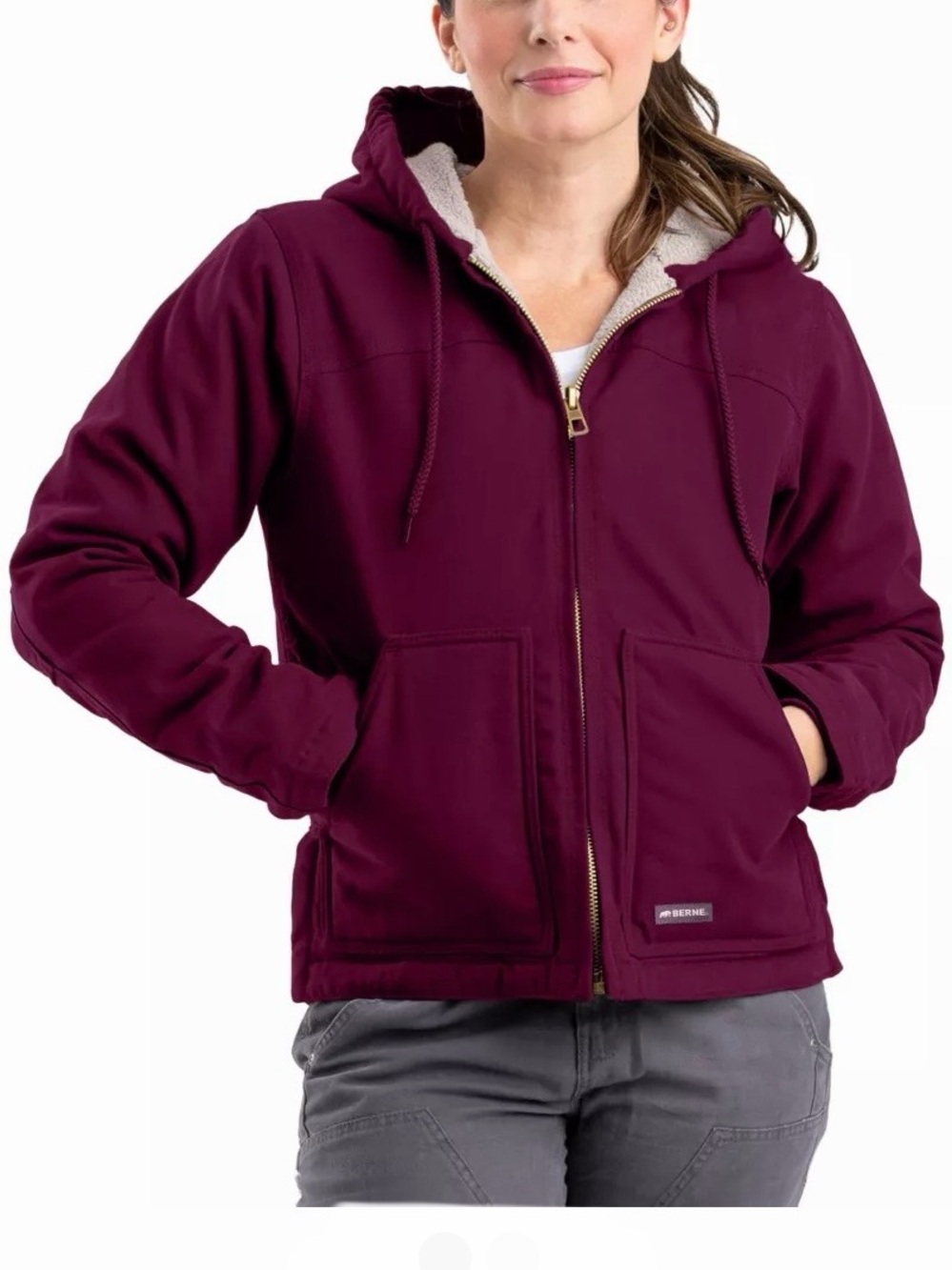 Berne Sherpa-Lined Softstone Duck Hooded purple Jacket, size Medium